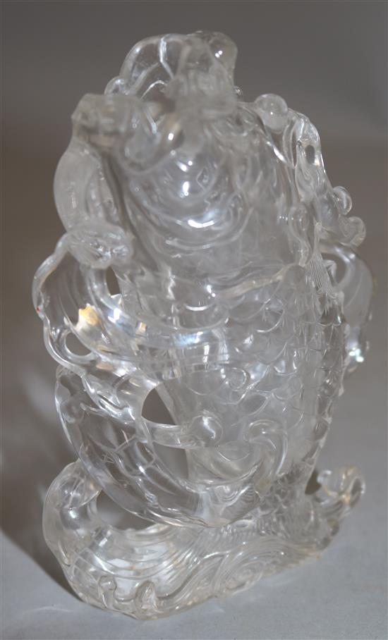 A Chinese rock crystal fish-dragon vase, 19th/20th century, 12.5cm